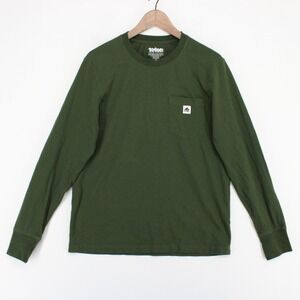 Teton Gravity Research T Shirt Adult M Green Long Sleeve Chest Pocket Cotton